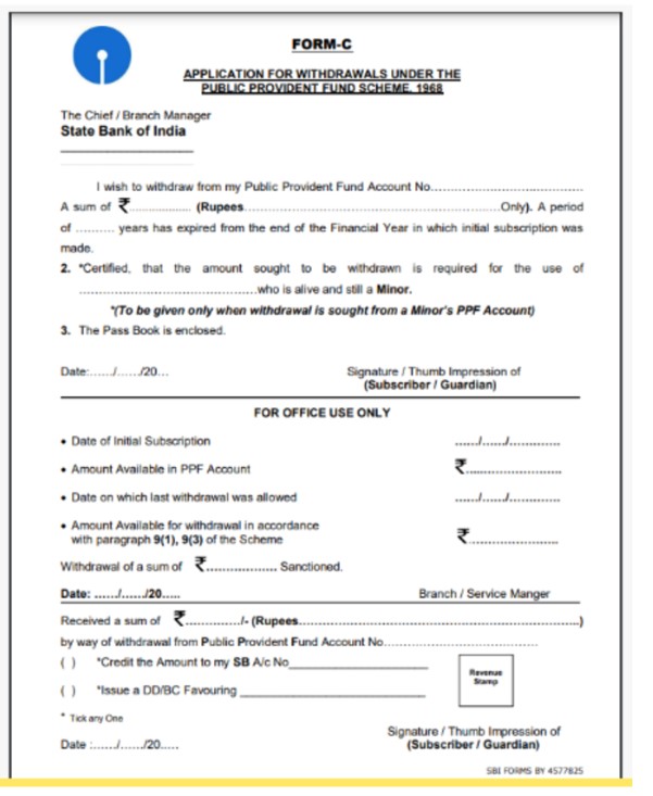 application for withdrawals PPF account