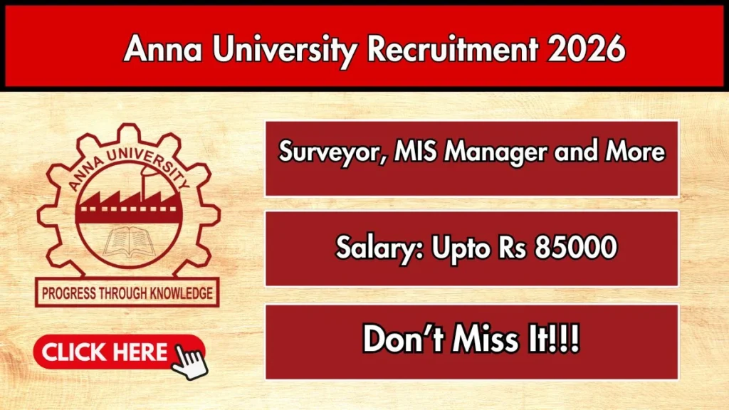 Anna University Recruitment 2026 – Apply Offline for 10 Surveyor, MIS Manager and More Posts