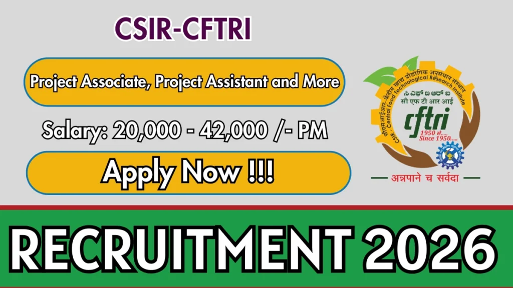 CSIR-CFTRI Recruitment 2026 – Apply Online forProject Associate, Project Assistant and More Posts