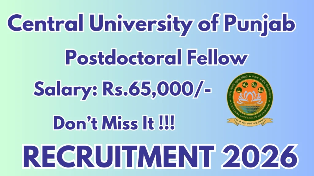 Central University of Punjab Postdoctoral Fellow Recruitment 2026