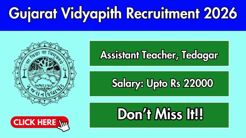 Gujarat Vidyapith Recruitment 2026 – Apply Online for 24 Assistant Teacher, Tedagar Posts