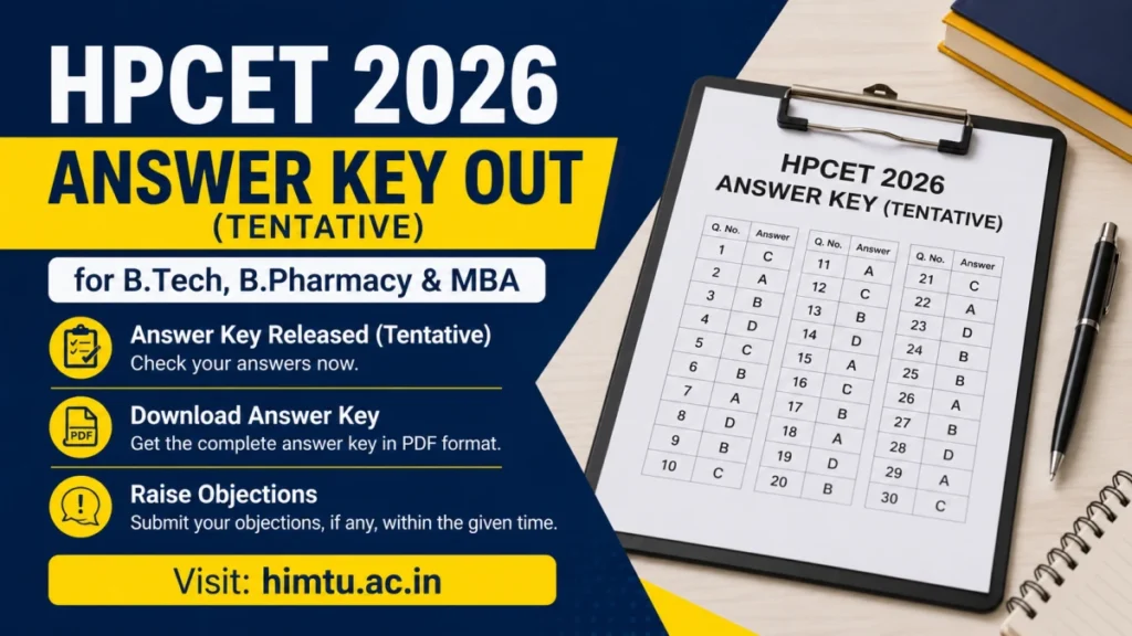 HPCET 2026 Answer Key Out (Tentative) for B.Tech, B.Pharmacy & MBA at himtu.ac.in