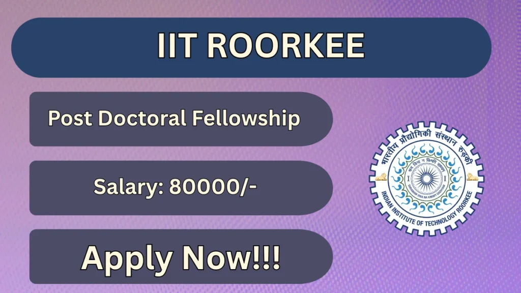 IIT Roorkee Post Doctoral Fellowship Recruitment 2026