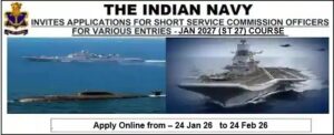 Indian Navy SSC Officers Recruitment Jan-2027 Entry