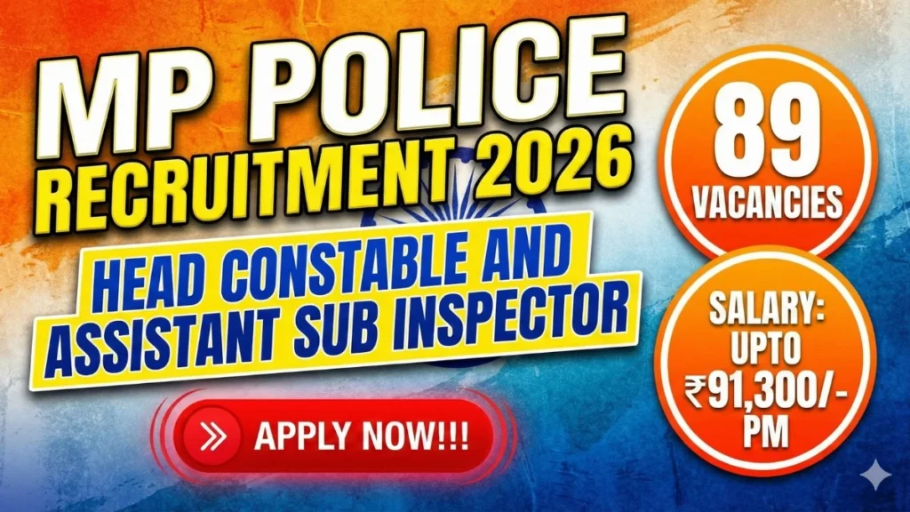MP Police Recruitment 2026 Out – Apply Online 89 Head Constable and Assistant Sub Inspector Posts