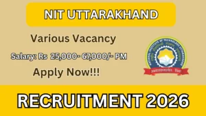 NIT Uttarakhand Junior Research Fellow, Research Associate and More Recruitment 2026