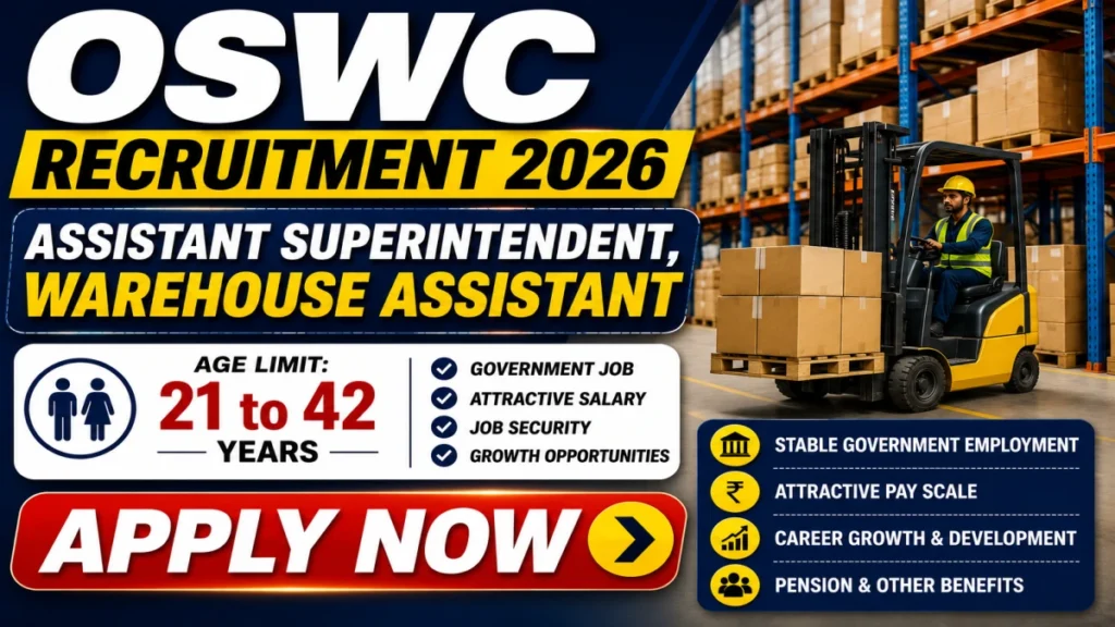 OSWC Recruitment 2026 – Apply Online for 30 Assistant Superintendent, Warehouse Assistant Posts