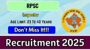 RPSC Inspector Recruitment 2025 Notification PDF Out – Apply Offline 13 Posts