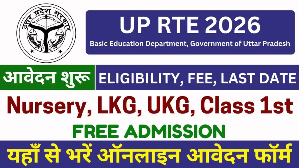 UP RTE Free Admission 2026 Nursery, LKG, UKG, Class 1st, Apply Online