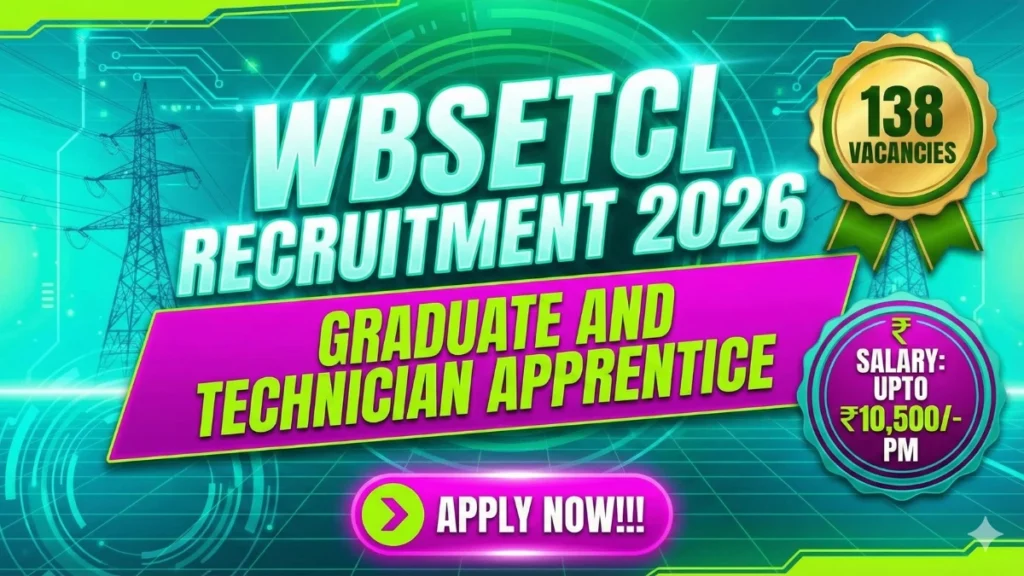 WBSETCL Recruitment 2026 Out – Apply Online 138 Graduate and Technician Apprentice Posts